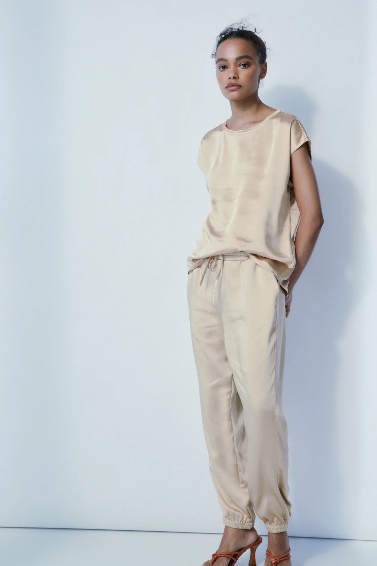 Red satin joggers shop