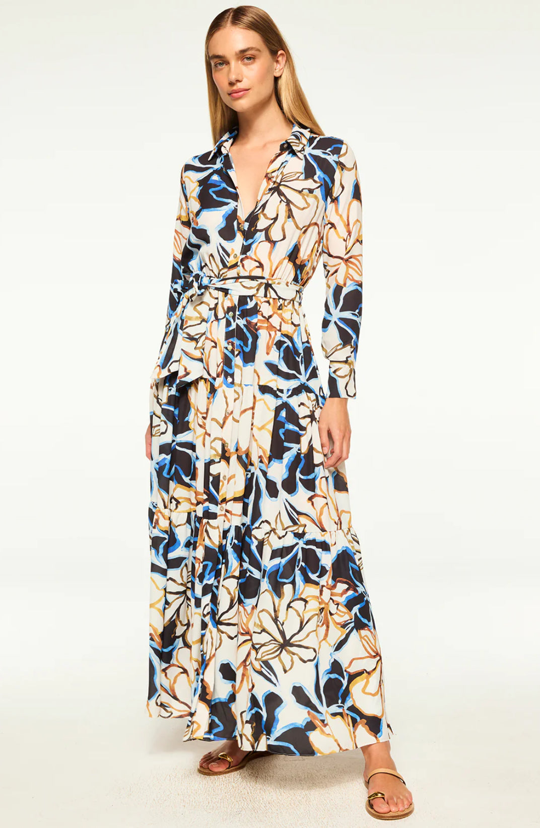 crepe maxi dress with sleeves Bold Blooms Crepe / S