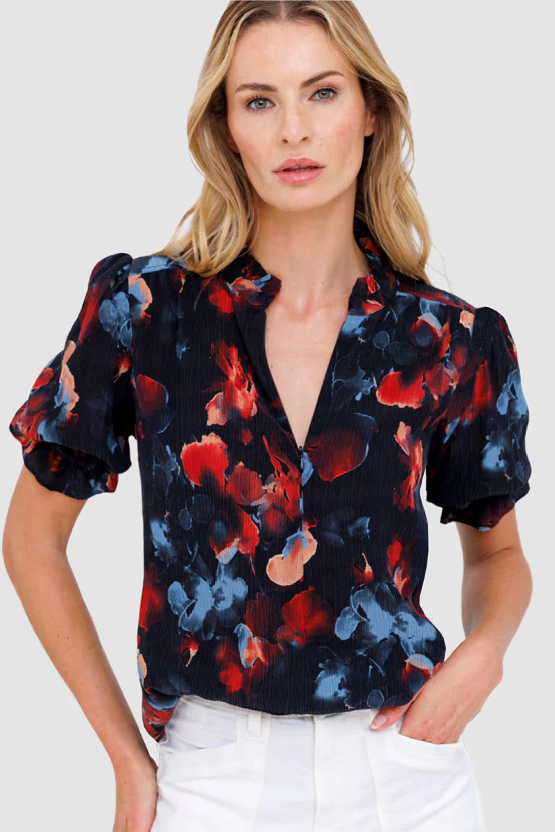 GO SILK GO SOFT SPOKEN SHORT SLEEVE PRINTED BLOUSE Blackout