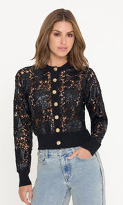 ERIN VEGAN LEATHER LACE CARDIGAN