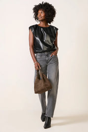 Radona Faux Leather Bubble Top