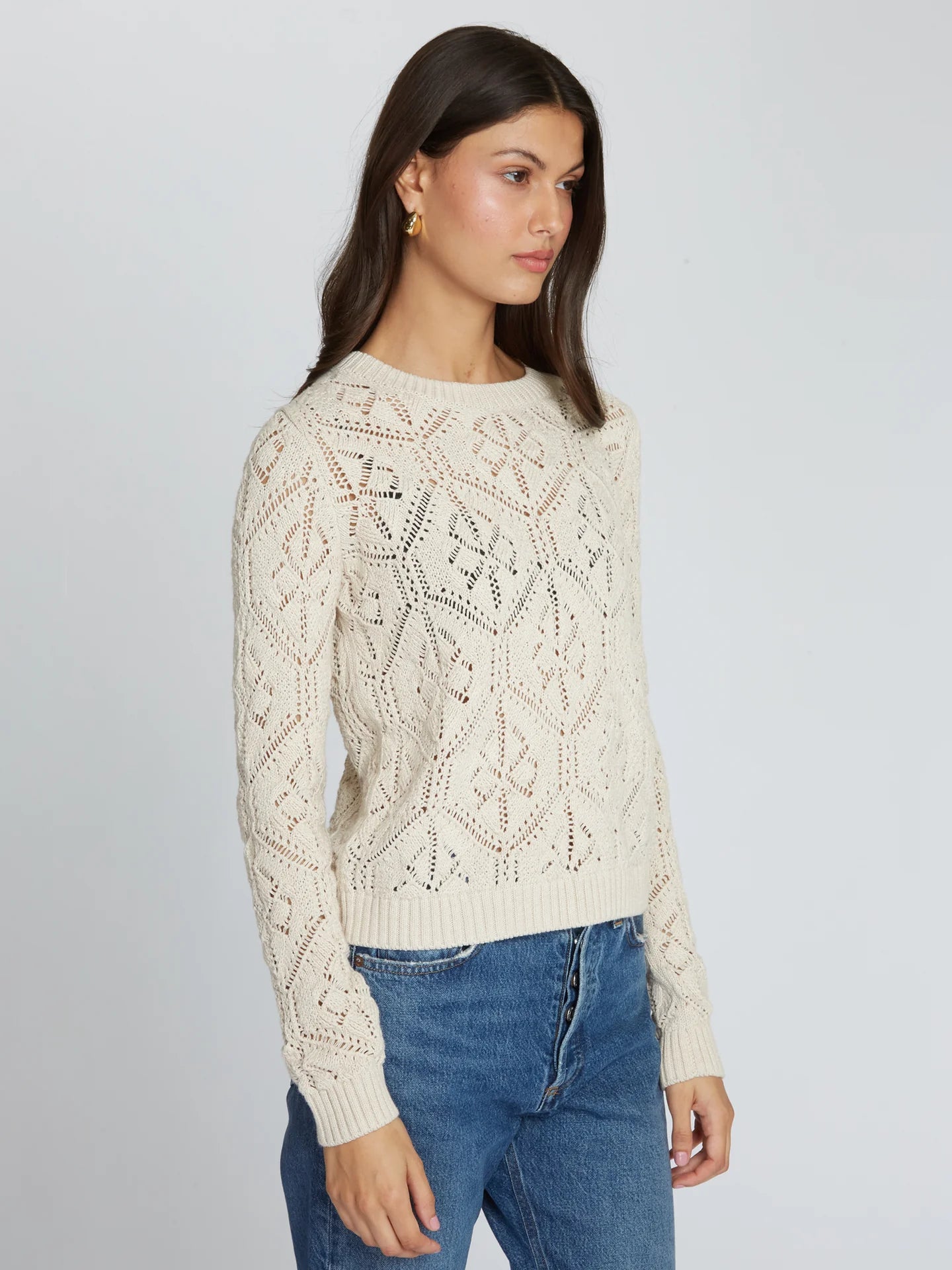 Diamond Stitch Open Pointelle Crew