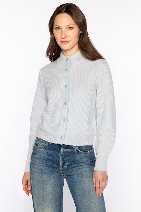 PLAITED RIB BUTTON MOCK CARDIGAN