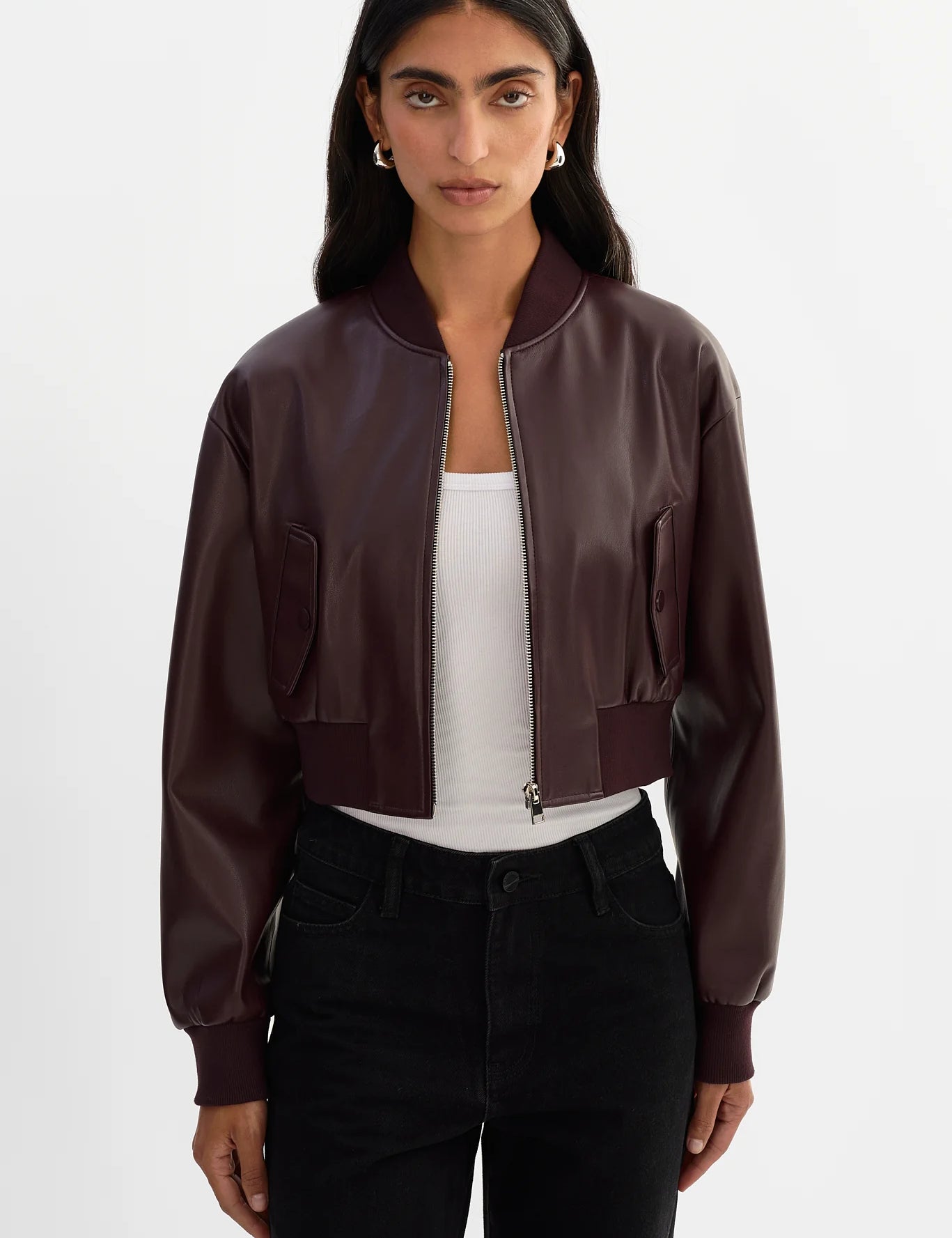 EVELIN | FAUX LEATHER CROPPED BOMBER