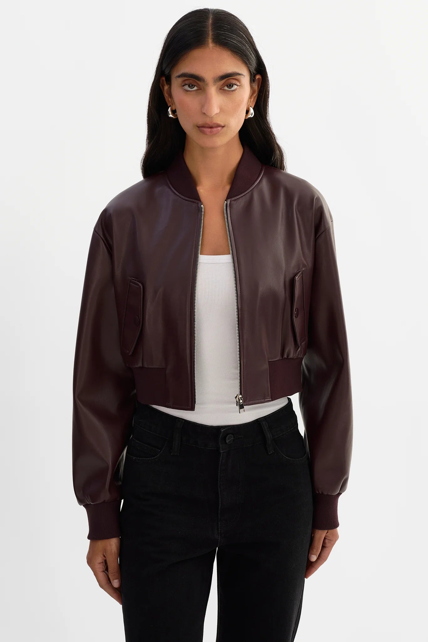 EVELIN | FAUX LEATHER CROPPED BOMBER