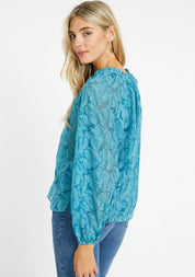 MIKI TEAL LEAF BURNOUT TOP