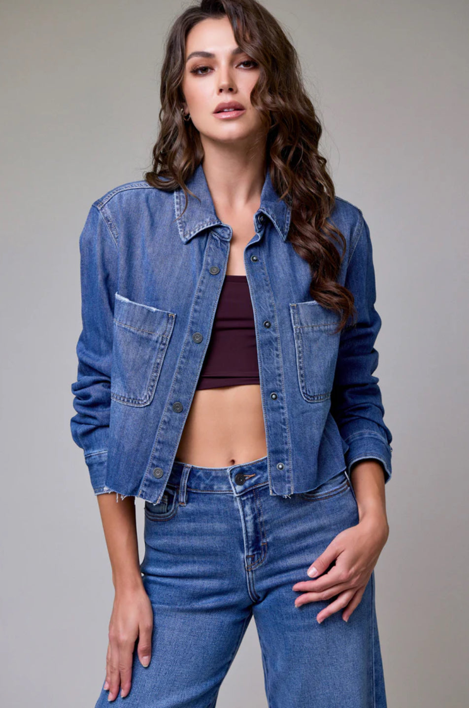 Cropped Denim Shirt | Medium Wash