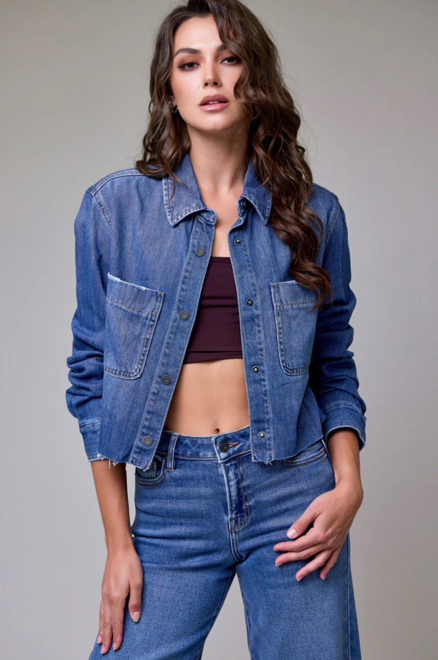 Cropped Denim Shirt | Medium Wash