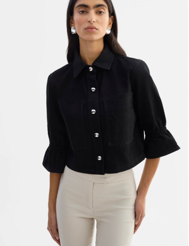 CAROLINA D | DENIM RUFFLE SLEEVE JACKET