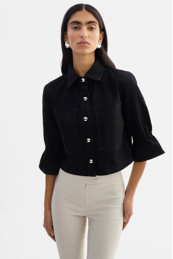 CAROLINA D | DENIM RUFFLE SLEEVE JACKET