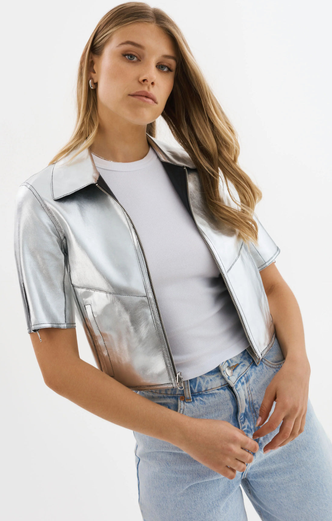 Sevana Reversible Short-Sleeve Leather Jacket