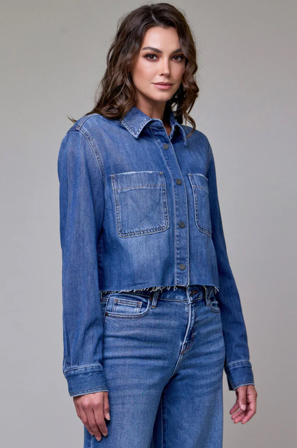 Cropped Denim Shirt | Medium Wash