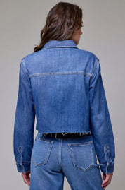 Cropped Denim Shirt | Medium Wash