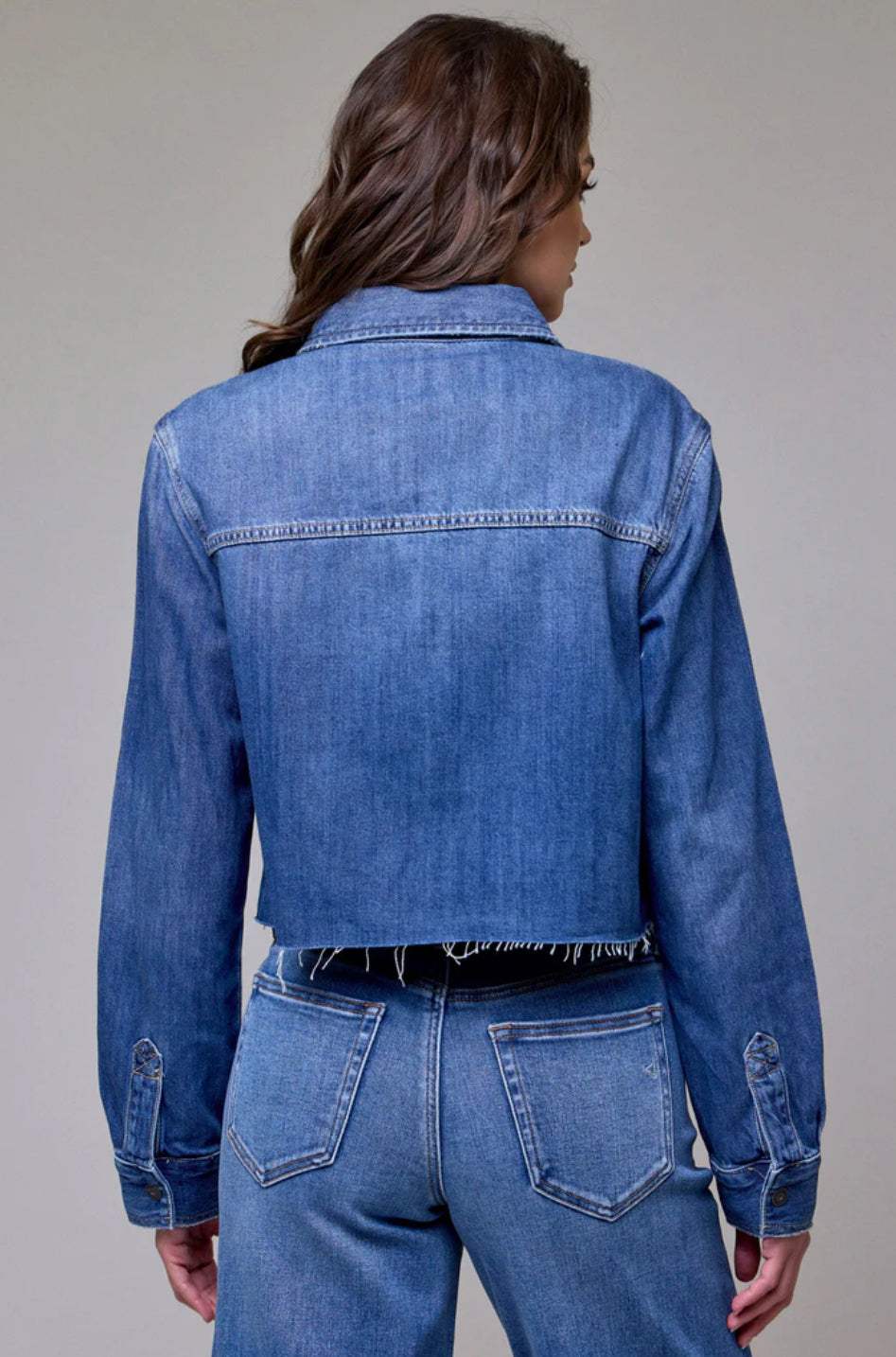 Cropped Denim Shirt | Medium Wash