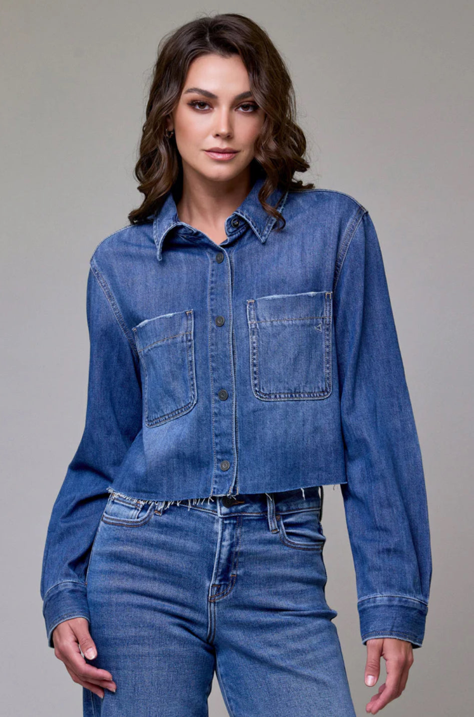 Cropped Denim Shirt | Medium Wash