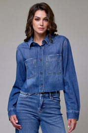 Cropped Denim Shirt | Medium Wash