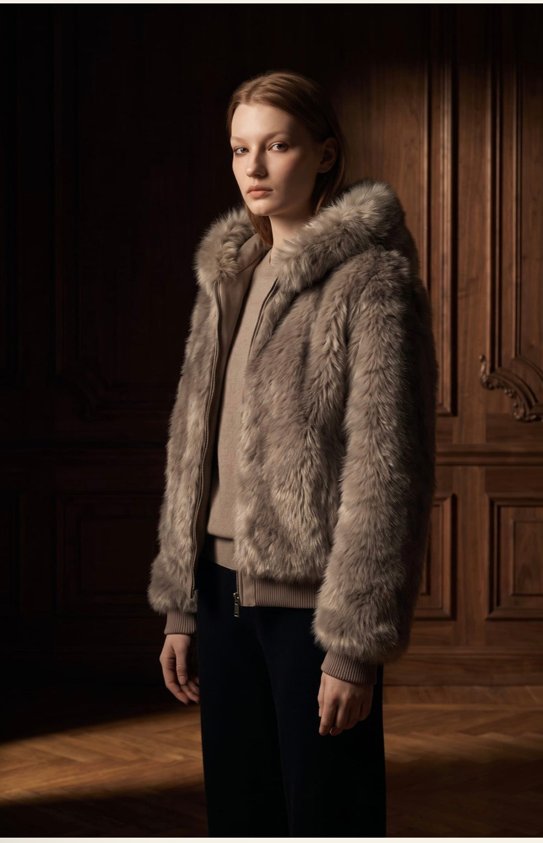 Hoodie faux fur coat