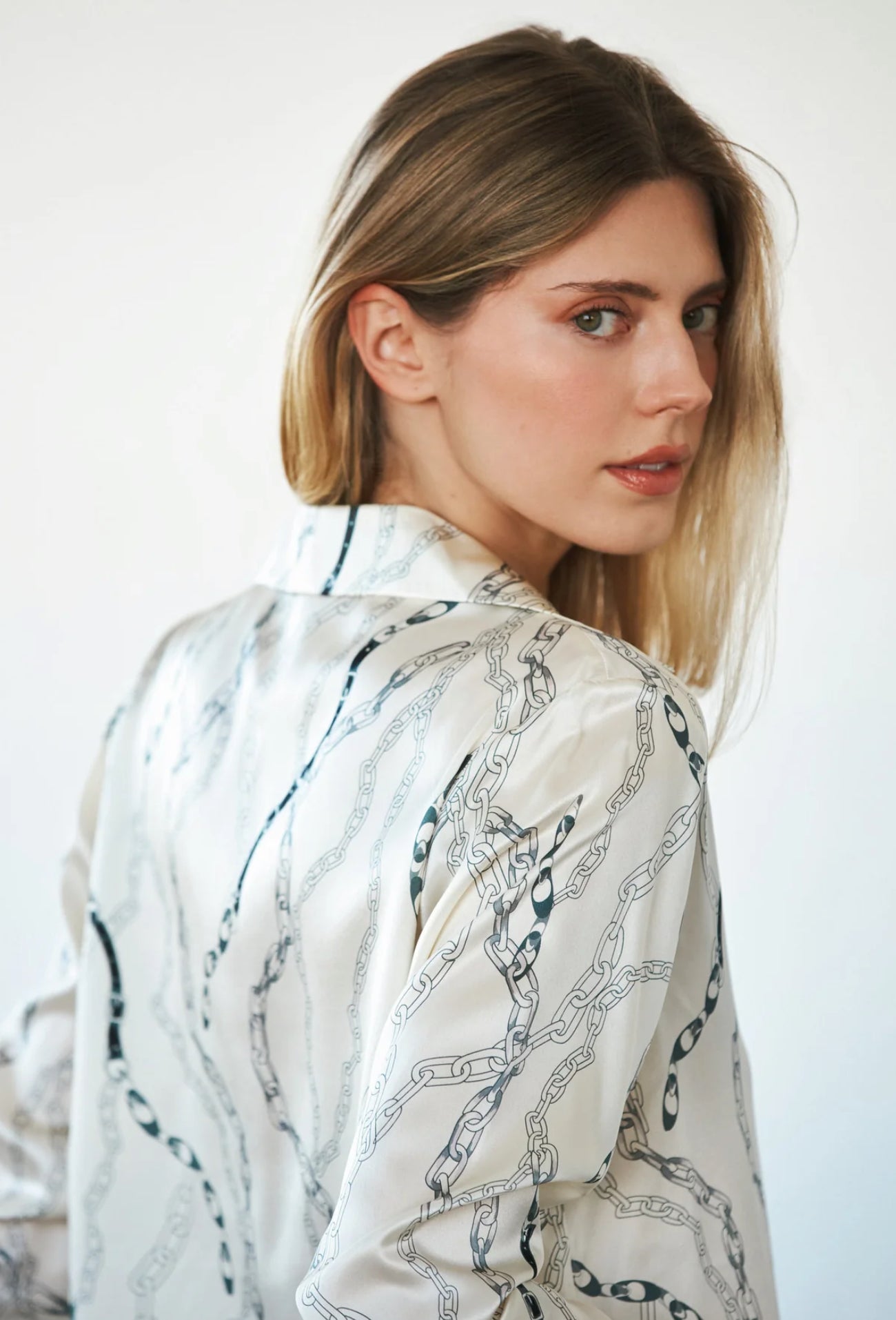 Daria French Cuff Silk Blouse - White Chain