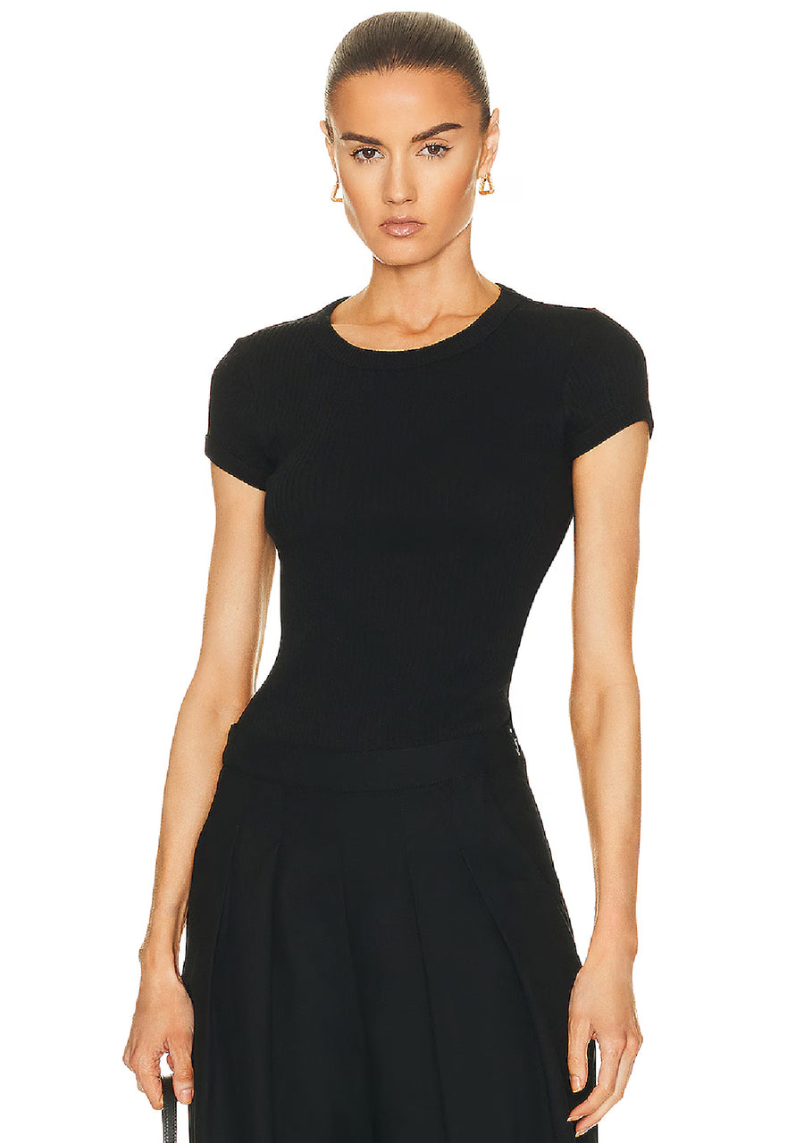 Pointelle Knit Cap Sleeve Crew Top