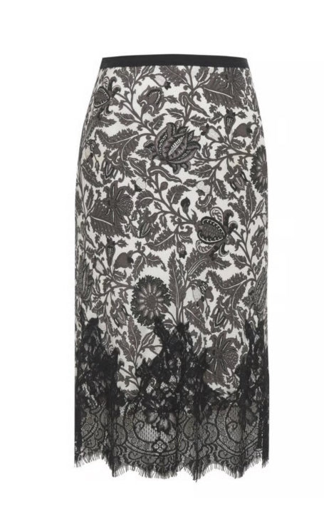 Gold Hawk Black Paisley Silk Midi Skirt