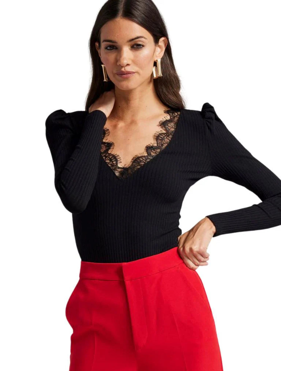 Gretchen Lace Combo Top- Black