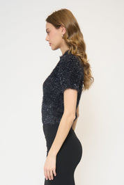 COLETTE EYELASH LUREX CAP SLV CREW