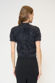 COLETTE EYELASH LUREX CAP SLV CREW