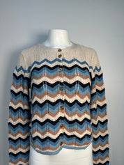 Autumn Cashmere Boxy Zig Zag Stitch Crewneck Cardigan