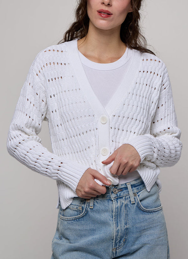 Cropped Boxy Broken Rib Stitch Cardigan