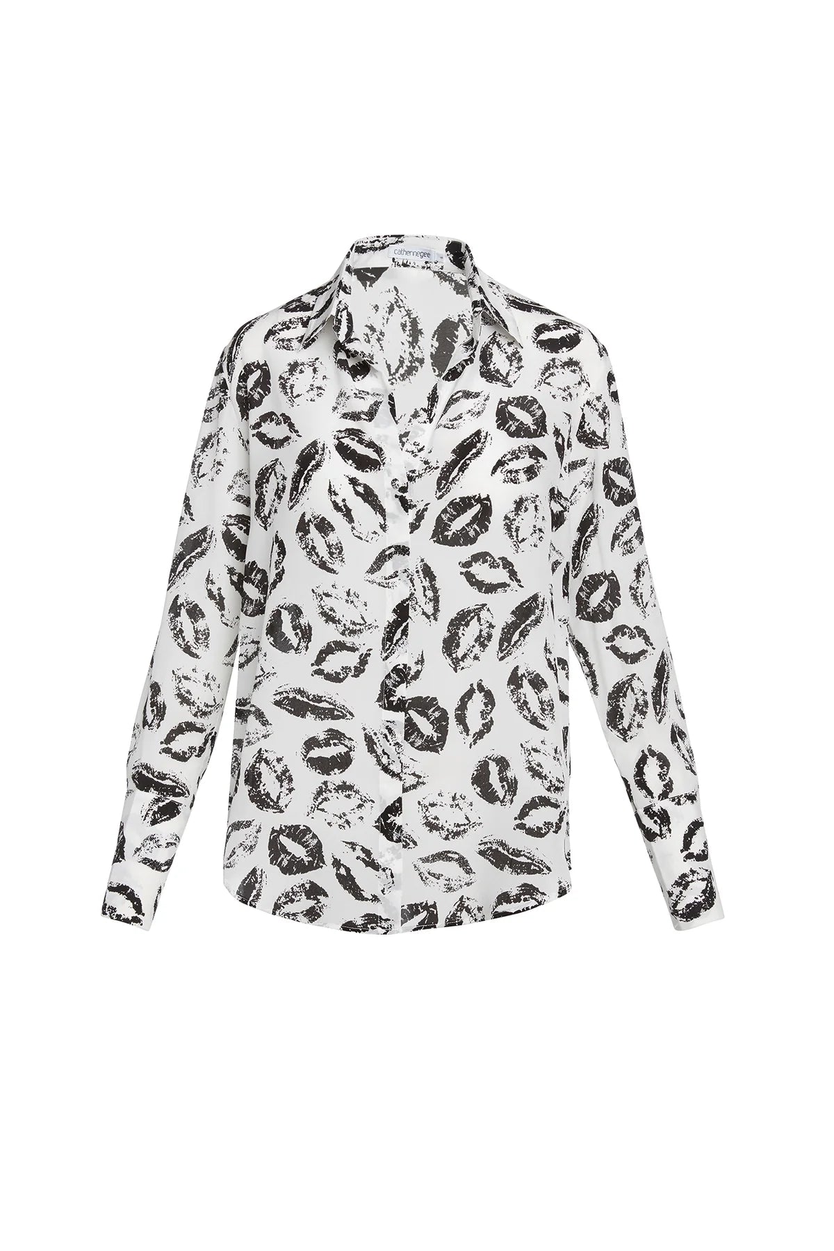 Daria French Cuff Silk Blouse - B/W Lips