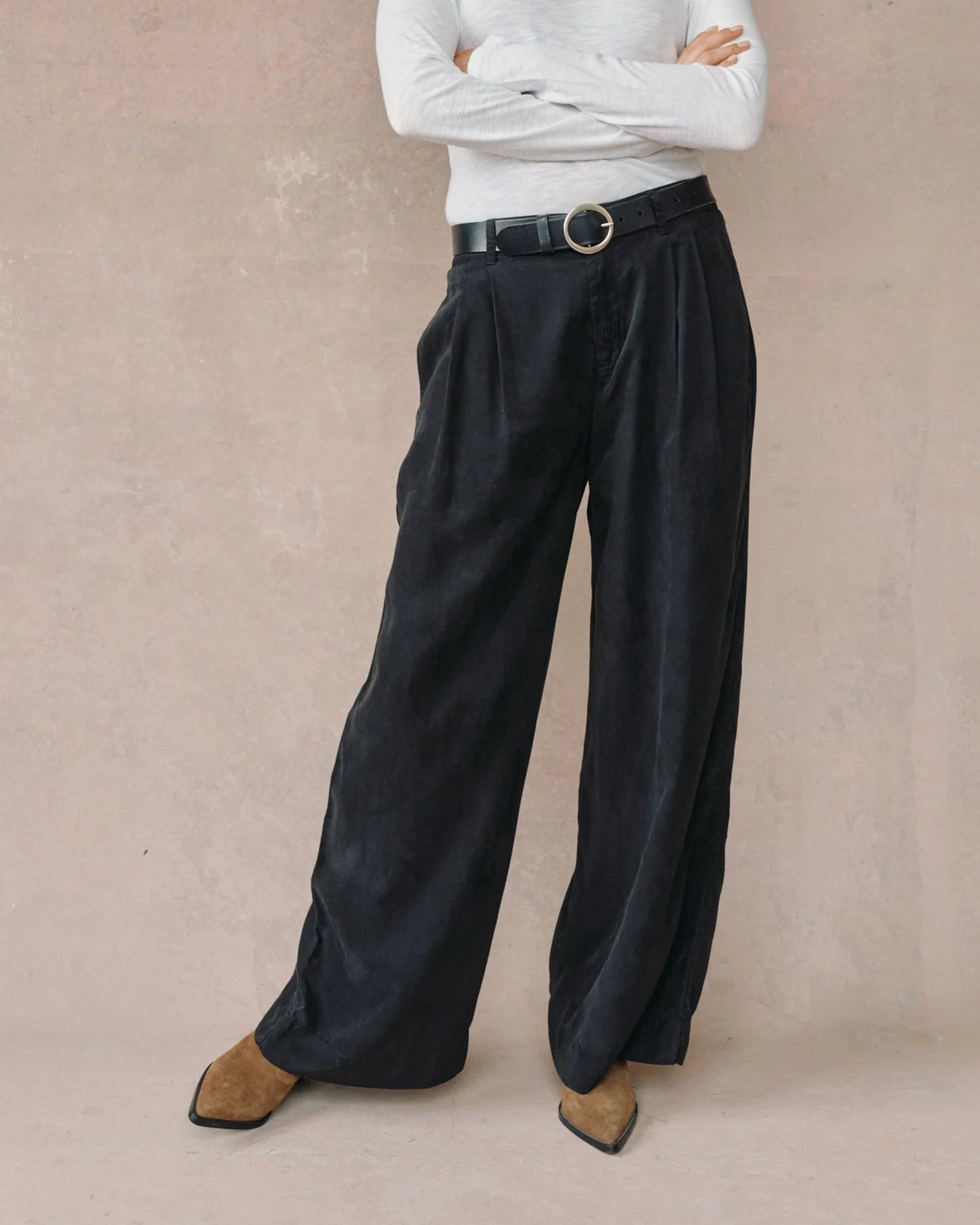 Double Pleated Wide Leg High Waist Pant