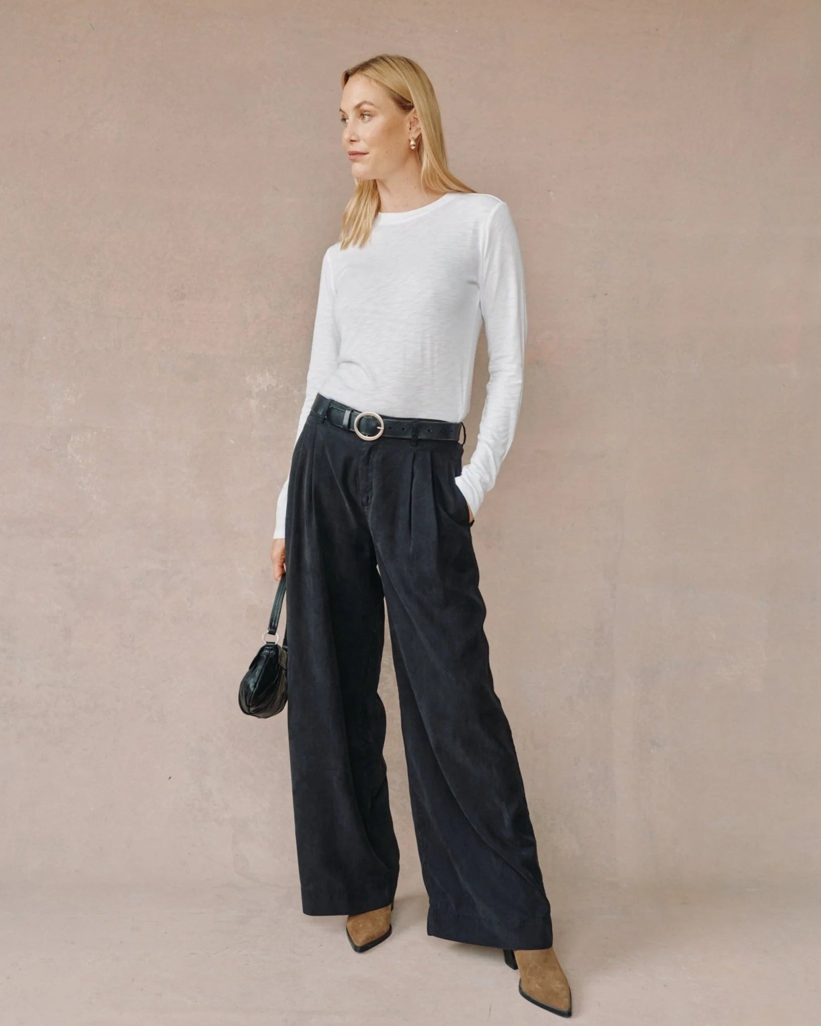 Double Pleated Wide Leg High Waist Pant