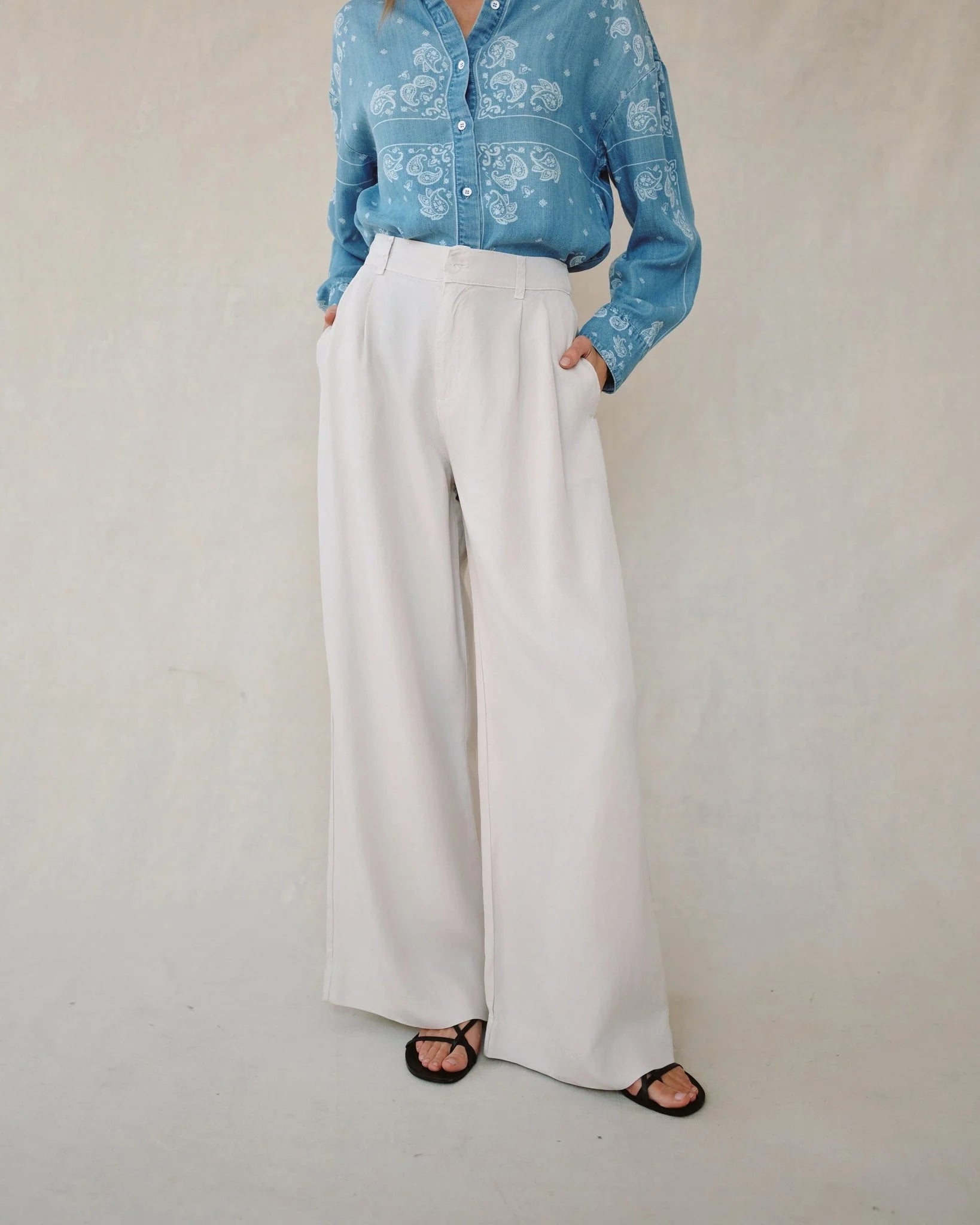 Double Pleated Wide Leg High Waist Pant