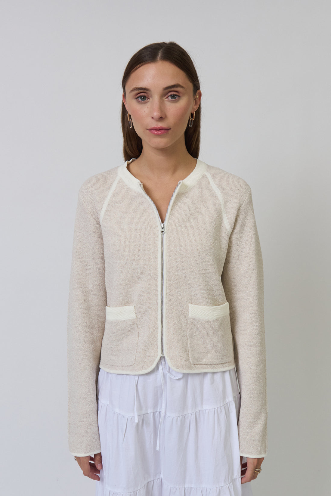Celeste Tweed Yarn Zip Up