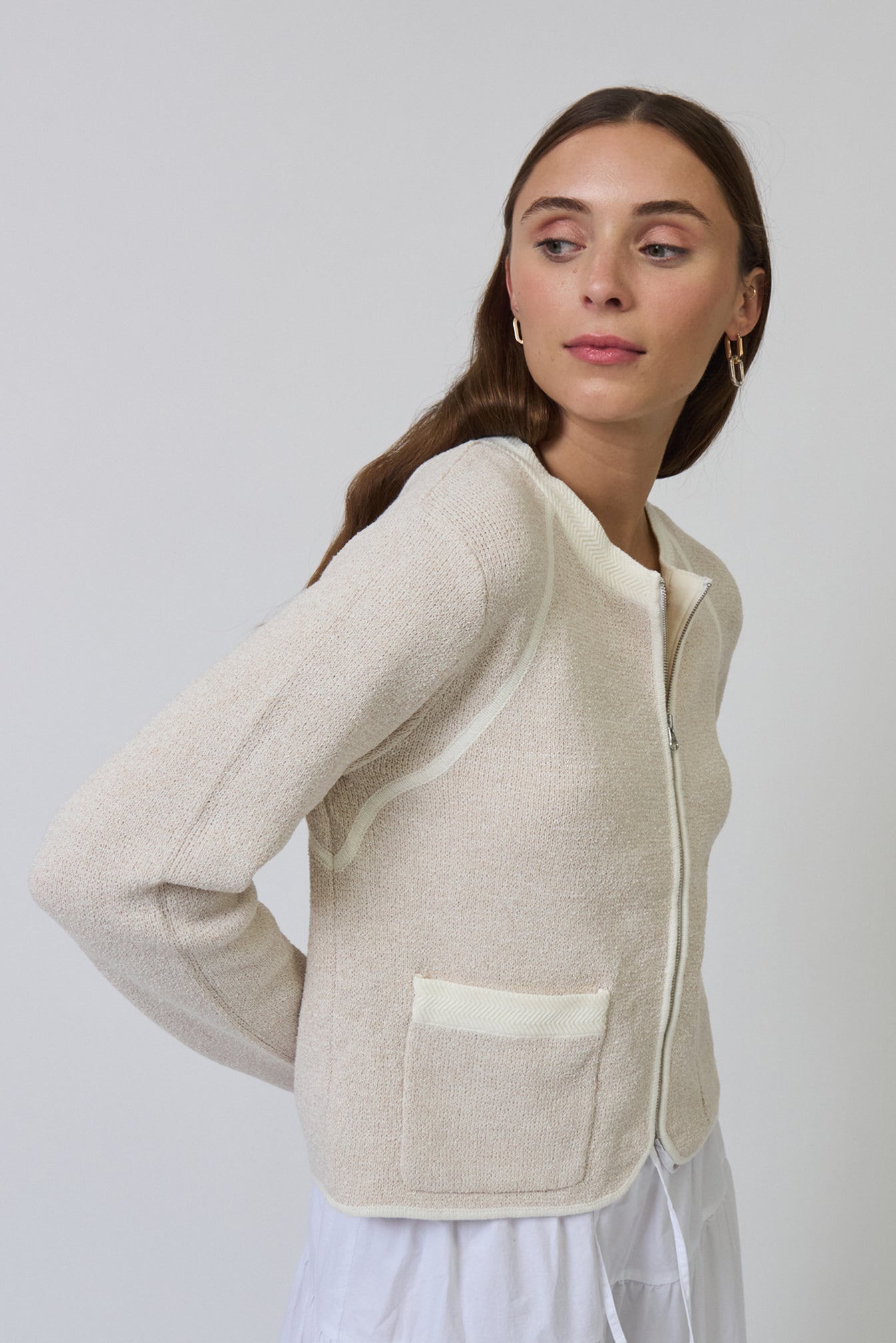 Celeste Tweed Yarn Zip Up