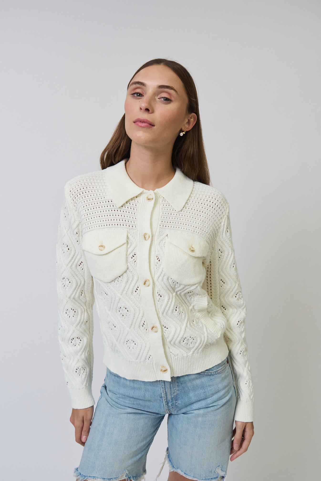Allie Mixed Stitch Button Down Sweater