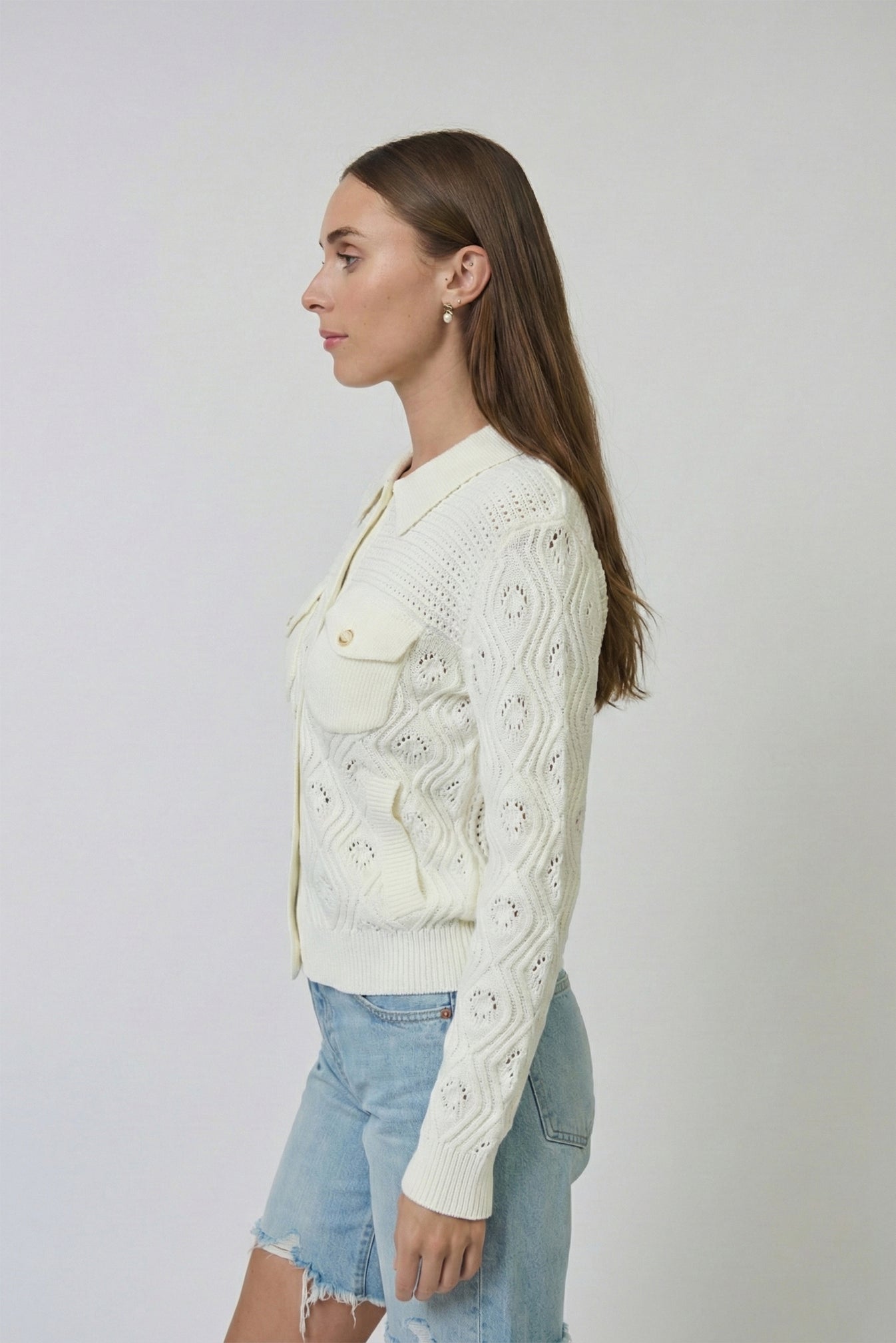 Allie Mixed Stitch Button Down Sweater