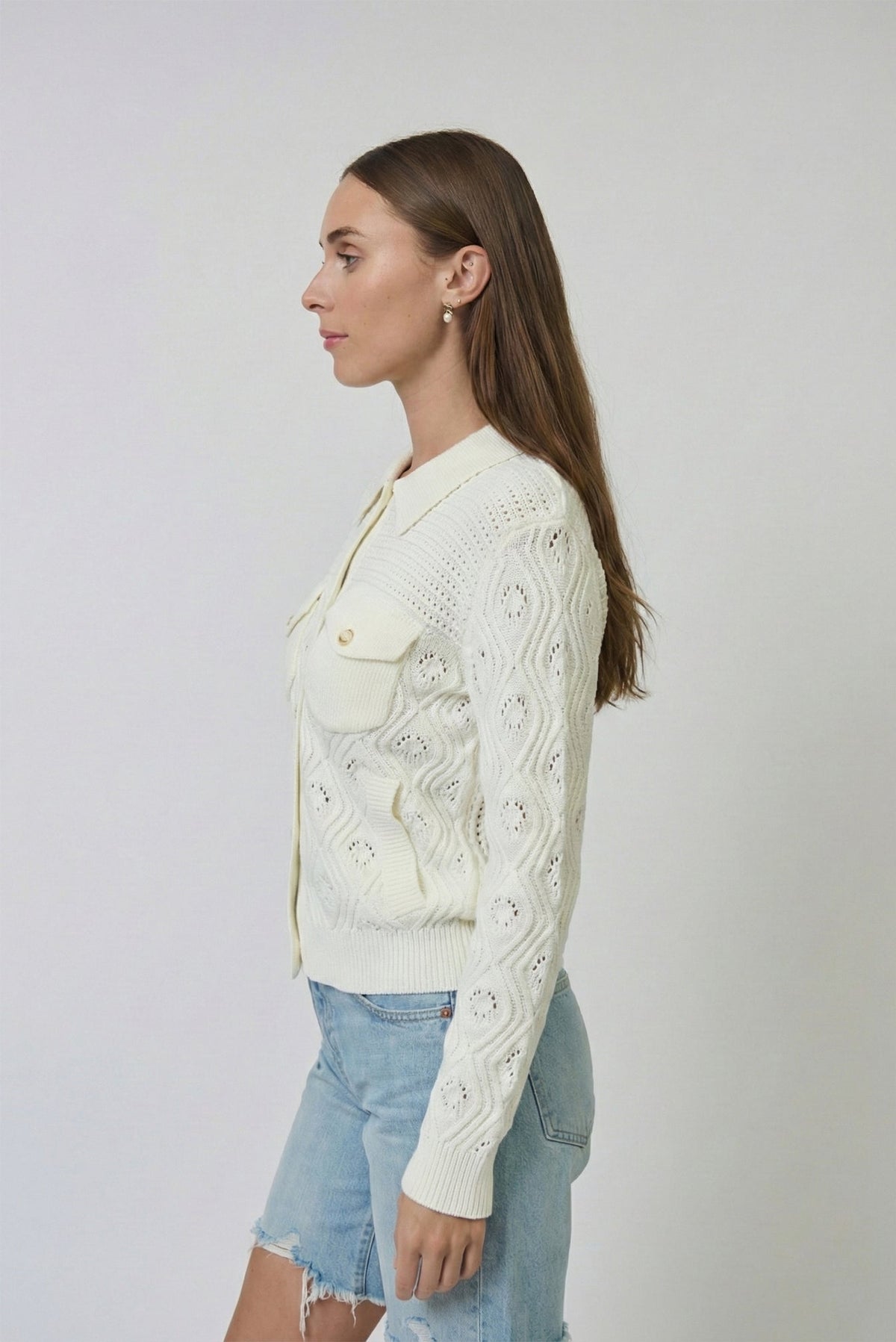 Allie Mixed Stitch Button Down Sweater