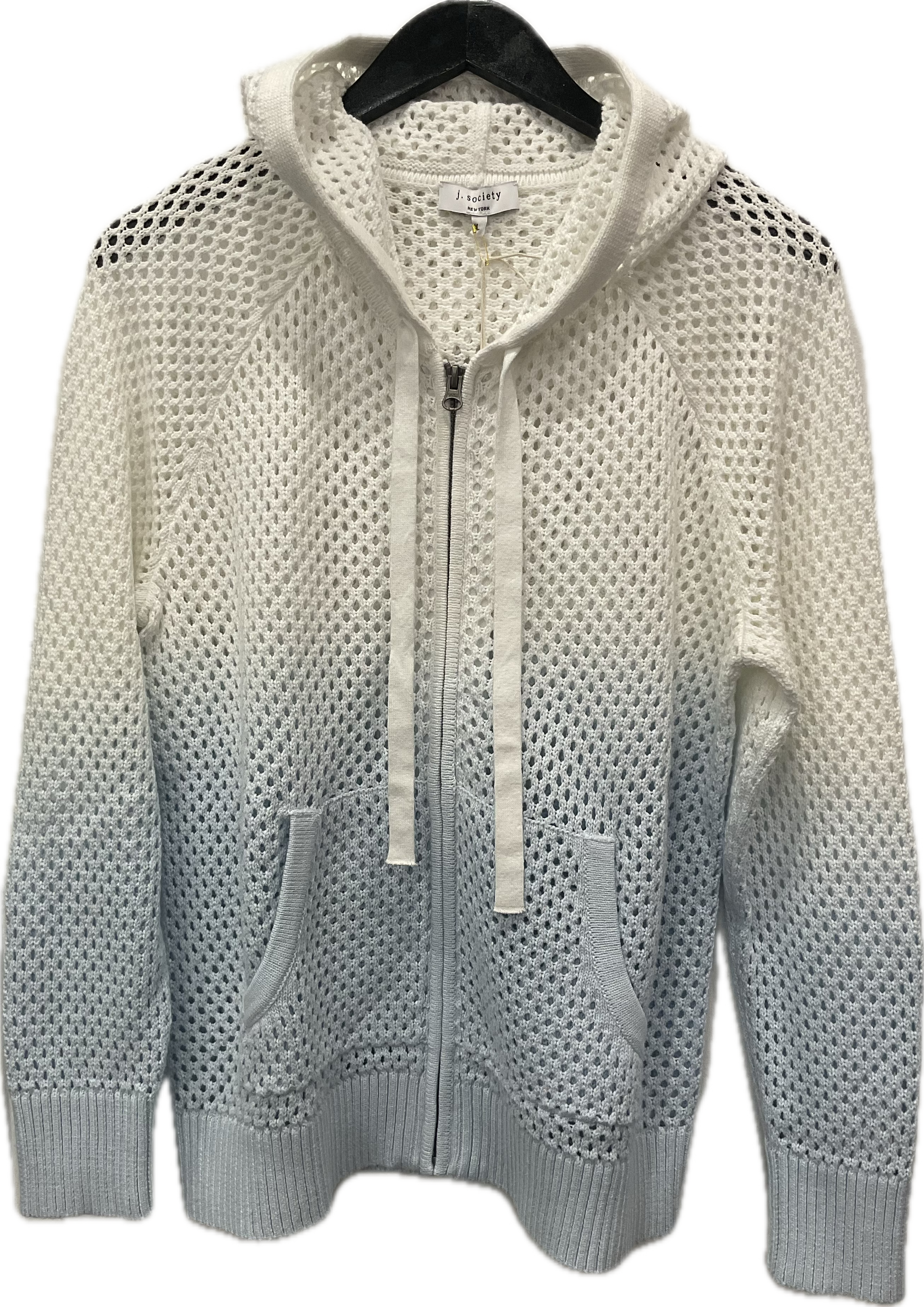 Crochet Ombre Zip Hoodie | White/Blue