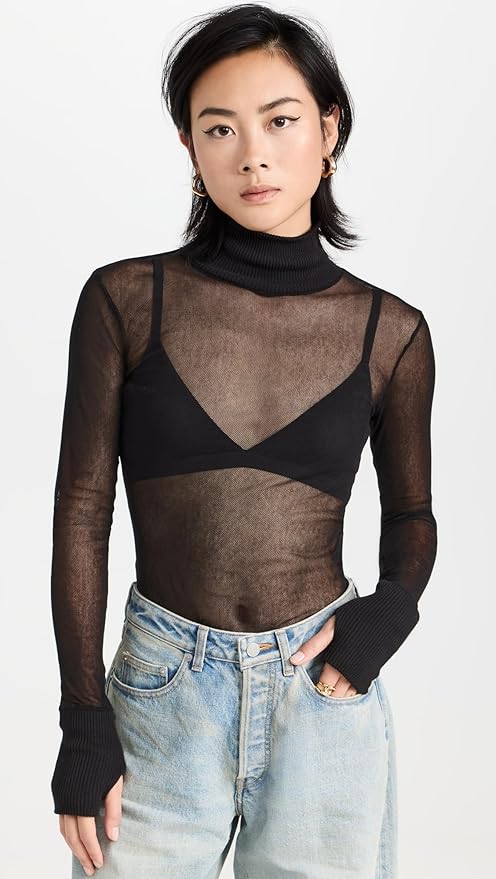 Mesh Cuffed Turtleneck