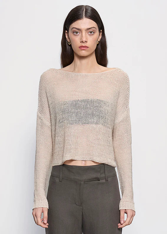 LINEN OPEN KNIT BATEAU SWEATER