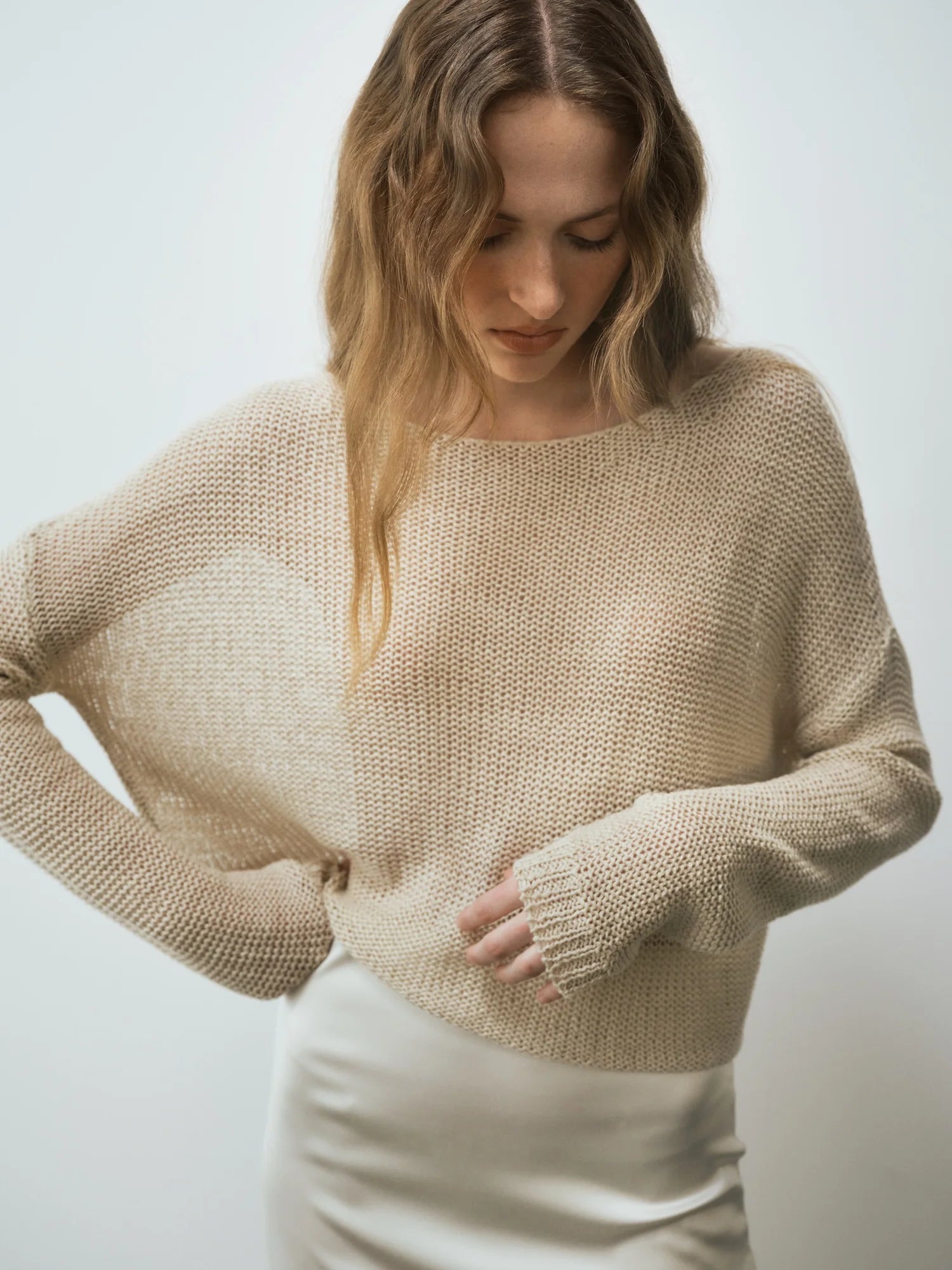 LINEN OPEN KNIT BATEAU SWEATER
