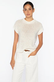 SEQUIN CAP SLEEVE CREW