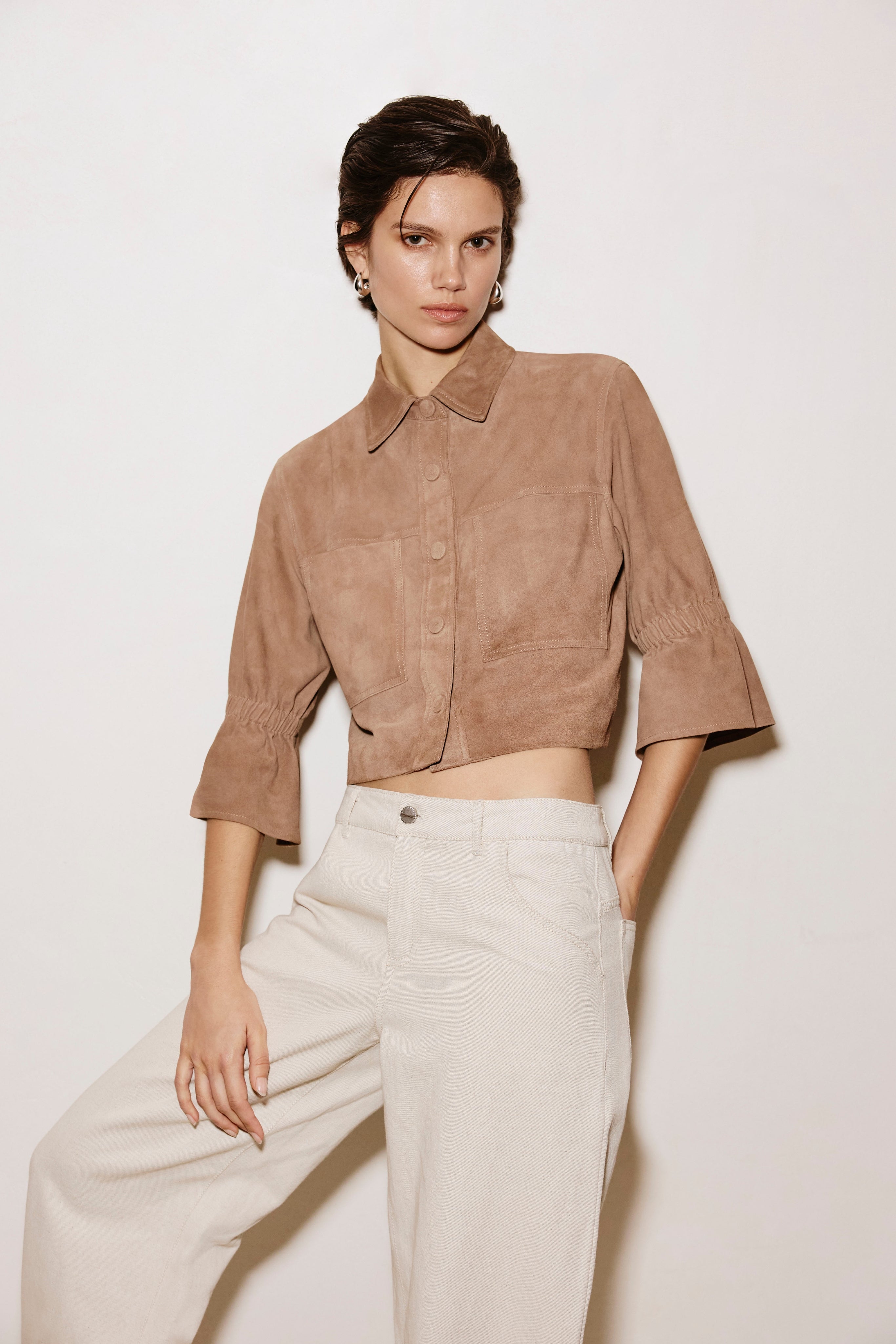 CAROLINA S | SUEDE RUFFLE SLEEVE JACKET
