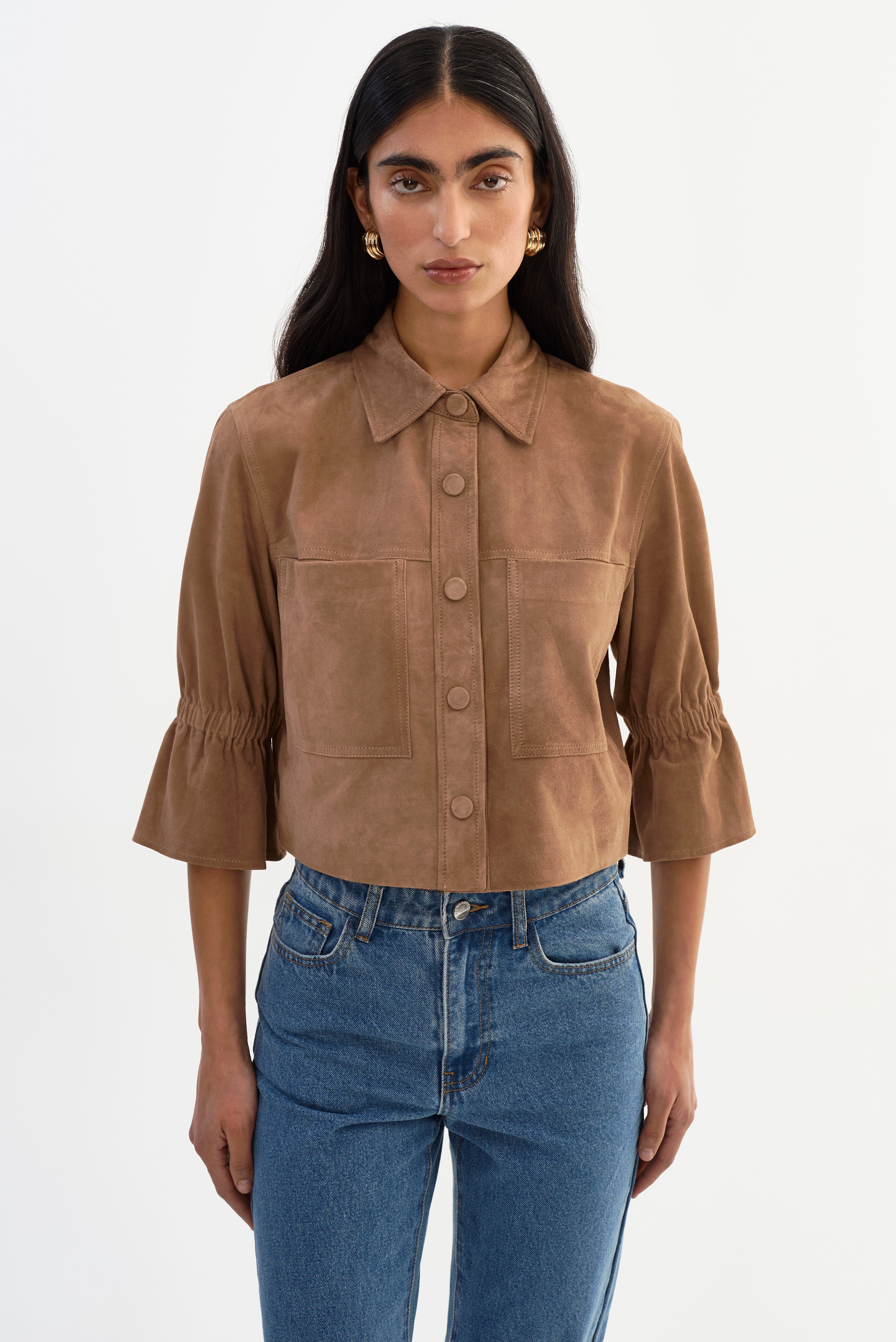CAROLINA S | SUEDE RUFFLE SLEEVE JACKET