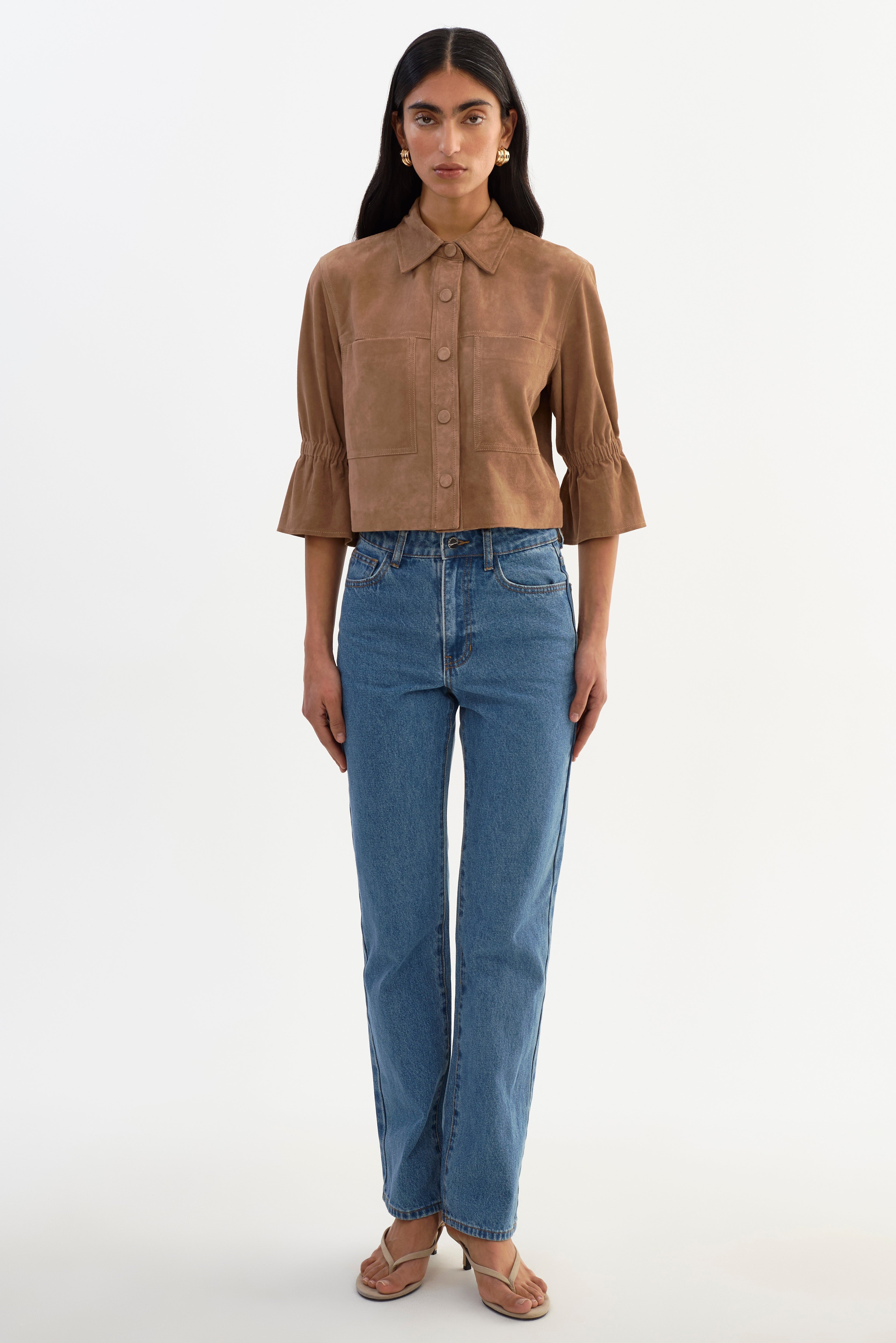 CAROLINA S | SUEDE RUFFLE SLEEVE JACKET