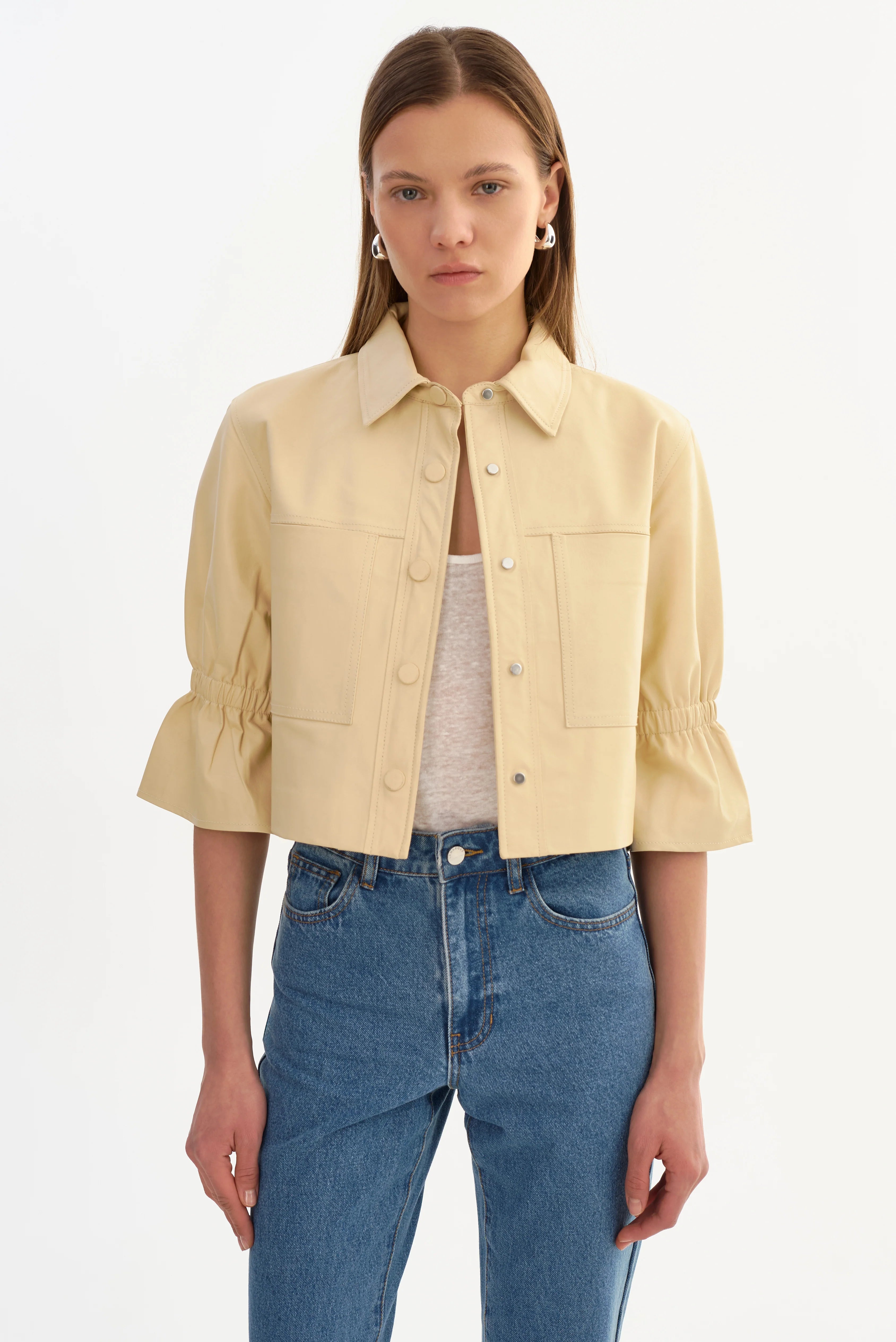 CAROLINA | LEATHER RUFFLE SLEEVE JACKET