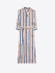 STRIPED SHIRT DRESS WITH PINEAPPLE PRINTS