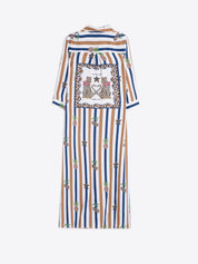STRIPED SHIRT DRESS WITH PINEAPPLE PRINTS