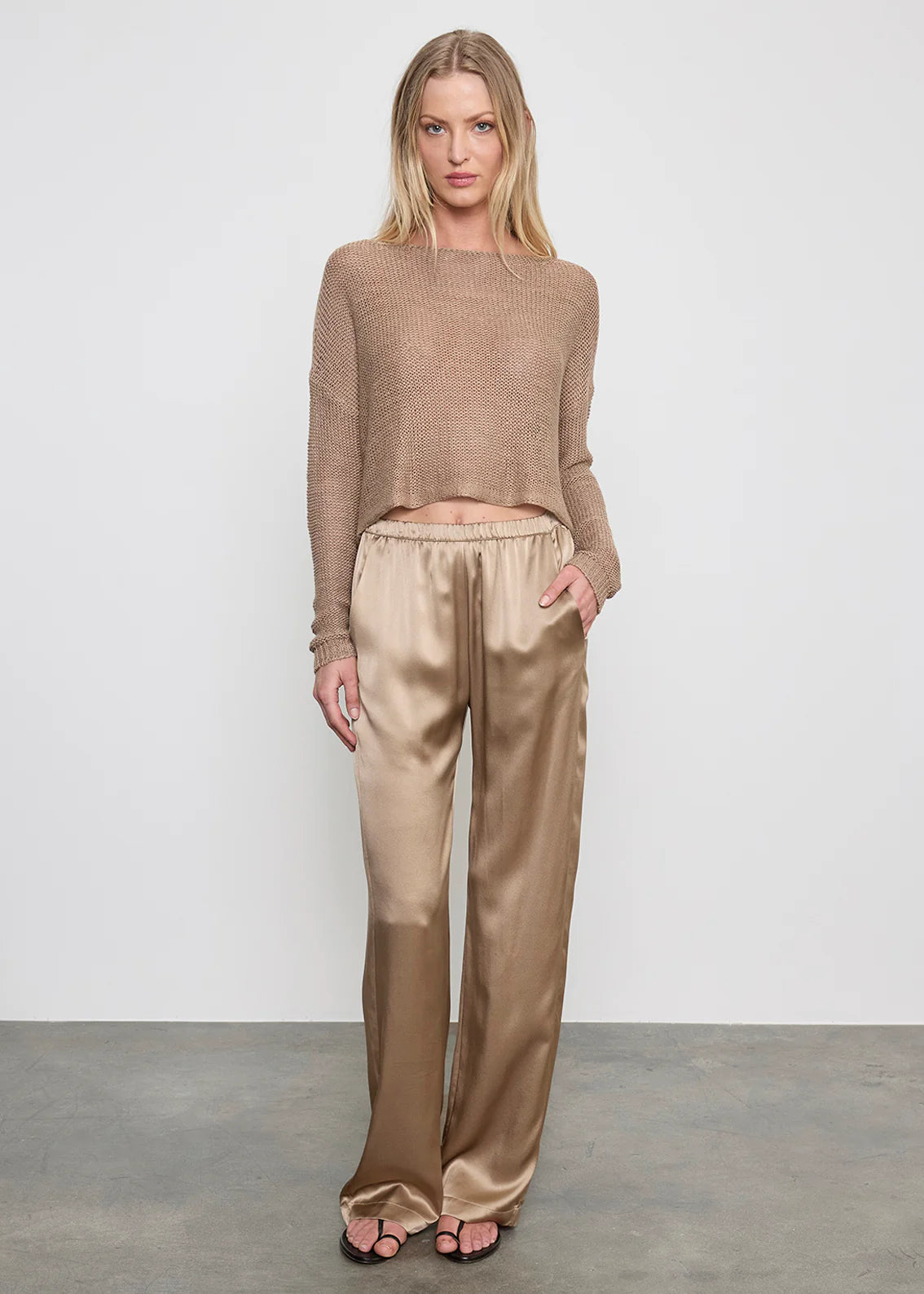 LINEN OPEN KNIT BATEAU SWEATER
